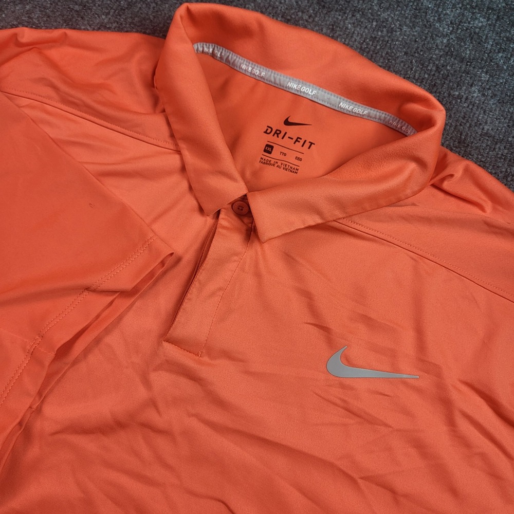 Nike Golf Dri-FIT Mens XXL Orange Striped Short Sleeve Polo Shirt Performance